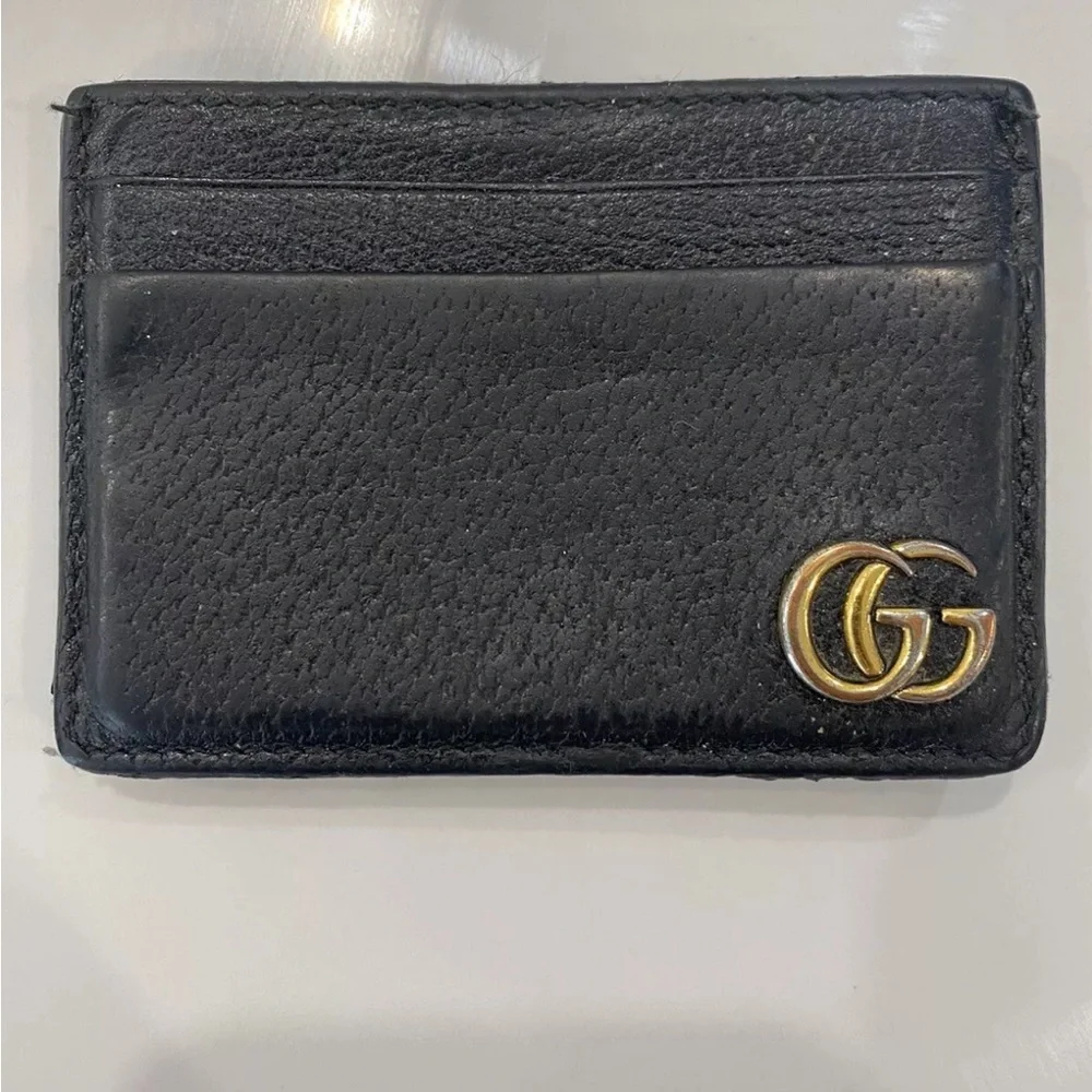 Gucci Black Card Holder with Gold Logo & Money Clip - Picture 5 of 6